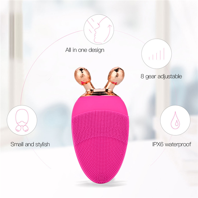 Rechargeable Face Cleaning Brush with 8 Gears Electric Handheld Face Cleanser Silicone with Rollers