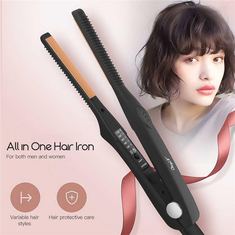 2 In 1 Hair Iron Ultra-Thin Hair Styling Tool with 4 gears Temperature Ceramic Flat Iron for Short Middle Hair Hair Straightener 4 Temperature Settings