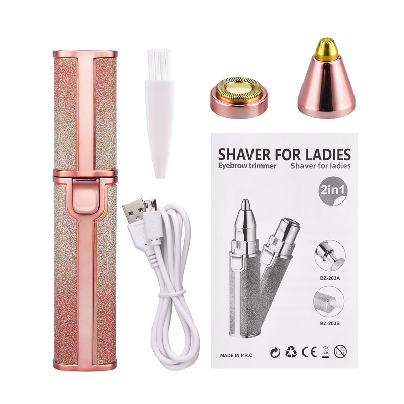 2 En 1 Electric Eyebrow Trimmer Rechargeable Hair Remover for Body Use with Light in Pen Size