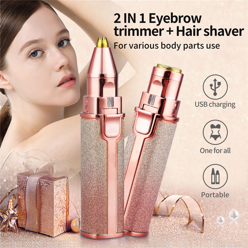 2 En 1 Electric Eyebrow Trimmer Rechargeable Hair Remover for Body Use with Light in Pen Size