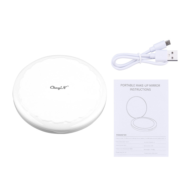 2 X Magnifying Makeup Mirror LED Portable Wireless Charging Cosmetic Mirror 12 LED Beads Mirror