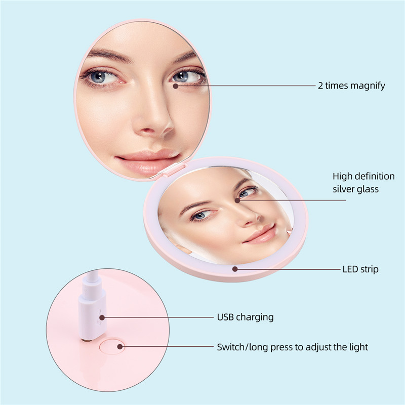 2 X Magnifying Makeup Mirror LED Portable Wireless Charging Cosmetic Mirror 12 LED Beads Mirror