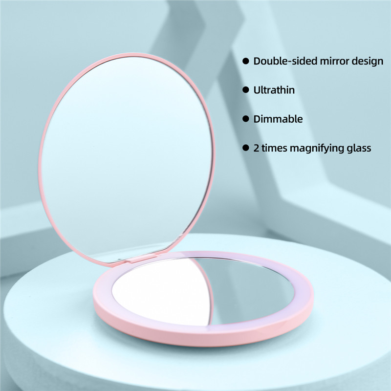 2 X Magnifying Makeup Mirror LED Portable Wireless Charging Cosmetic Mirror 12 LED Beads Mirror