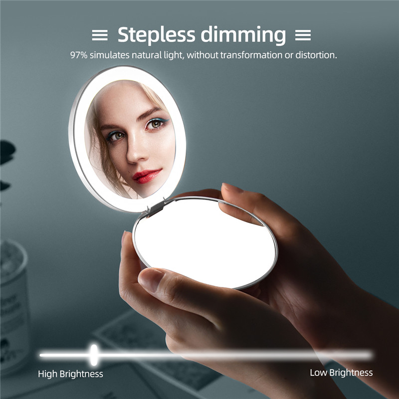 2 X Magnifying Makeup Mirror LED Portable Wireless Charging Cosmetic Mirror 12 LED Beads Mirror