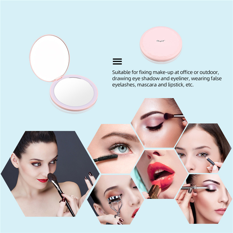 2 X Magnifying Makeup Mirror LED Portable Wireless Charging Cosmetic Mirror 12 LED Beads Mirror