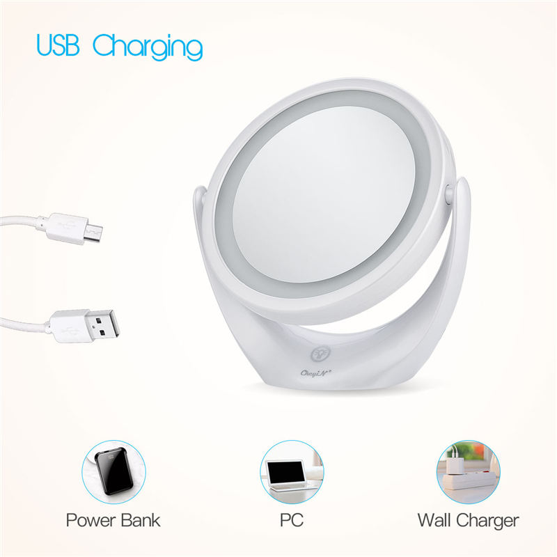 LED Makeup Mirror Double-Sided Mirror 1x/5x Magnification Cosmetic Mirror 360° Swivel Vanity Mirror
