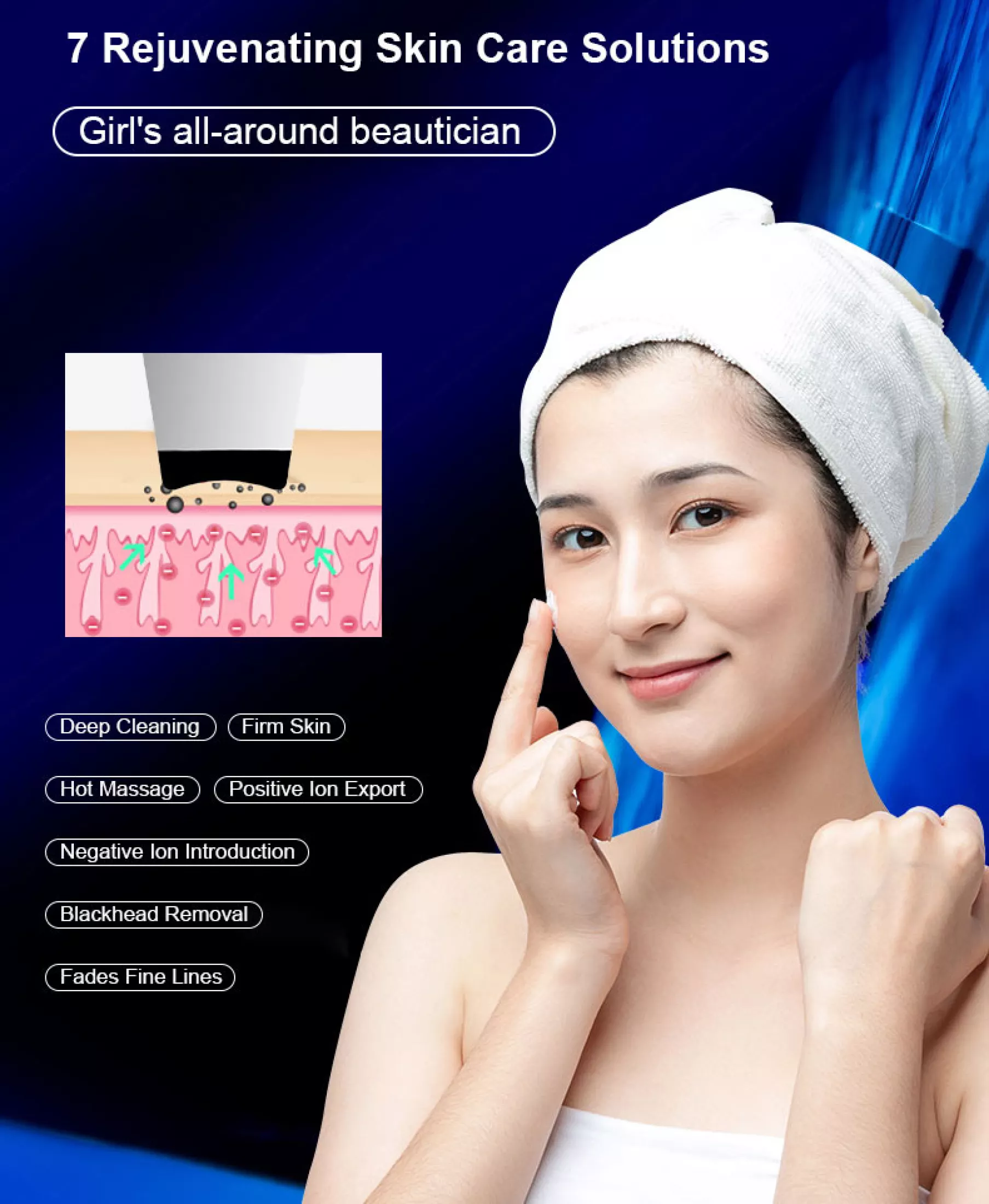 Ultrasonic Skin Scrubber Face Massager Ion Deep Face Cleaning 45℃ Heat Face Lift Peeling Shovel Acne Pore Ultrasonic Blackhead Remover