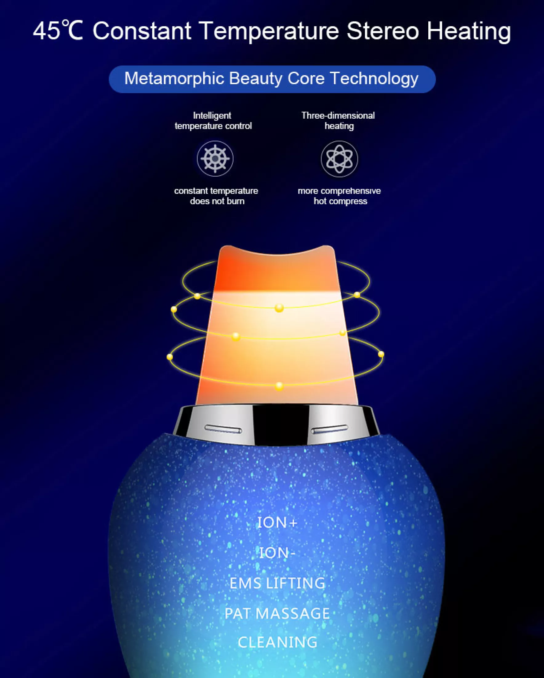 Ultrasonic Skin Scrubber Face Massager Ion Deep Face Cleaning 45℃ Heat Face Lift Peeling Shovel Acne Pore Ultrasonic Blackhead Remover