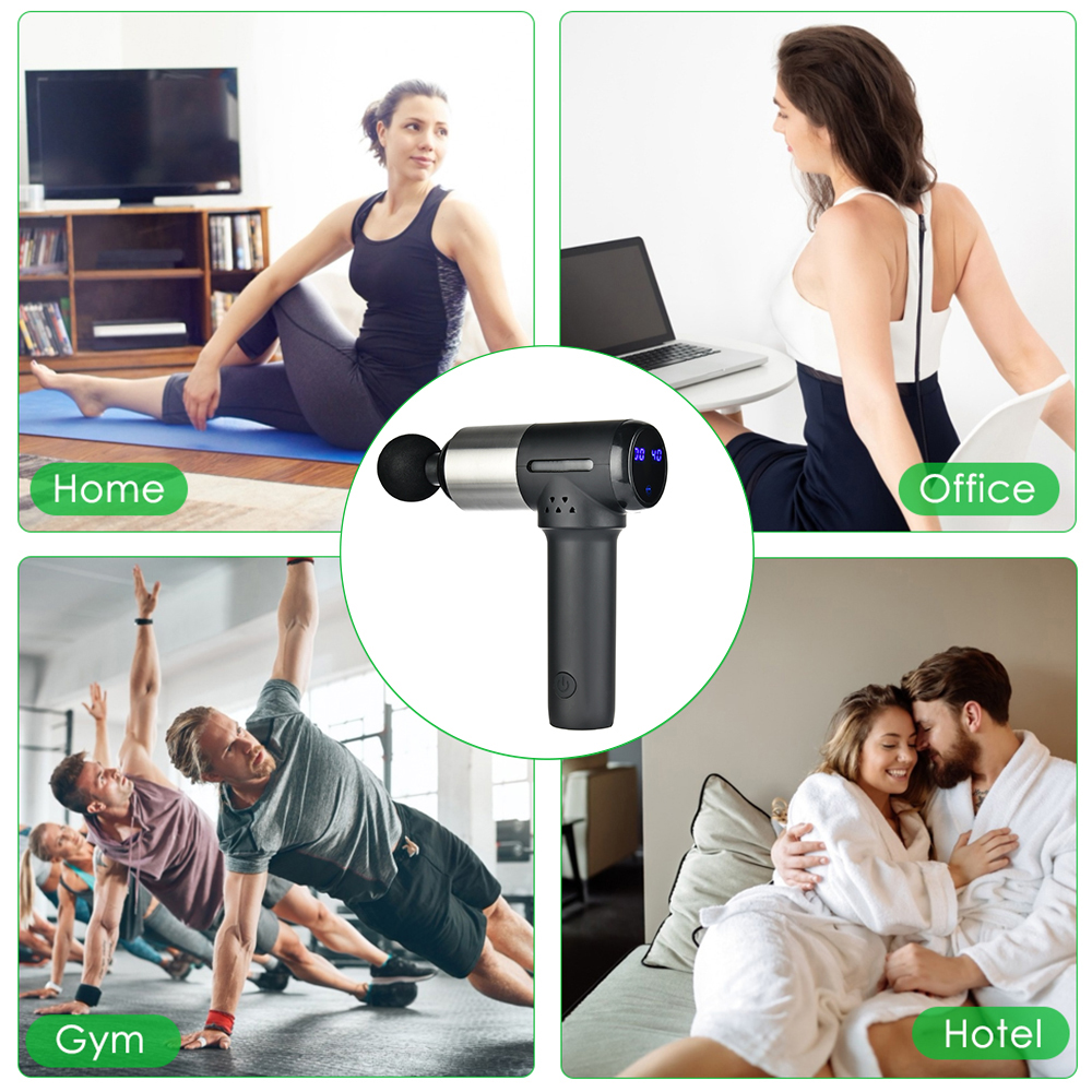 LCD Display Electric Massage Gun Cordless Deep Powerful Tissue Muscle Body Massager