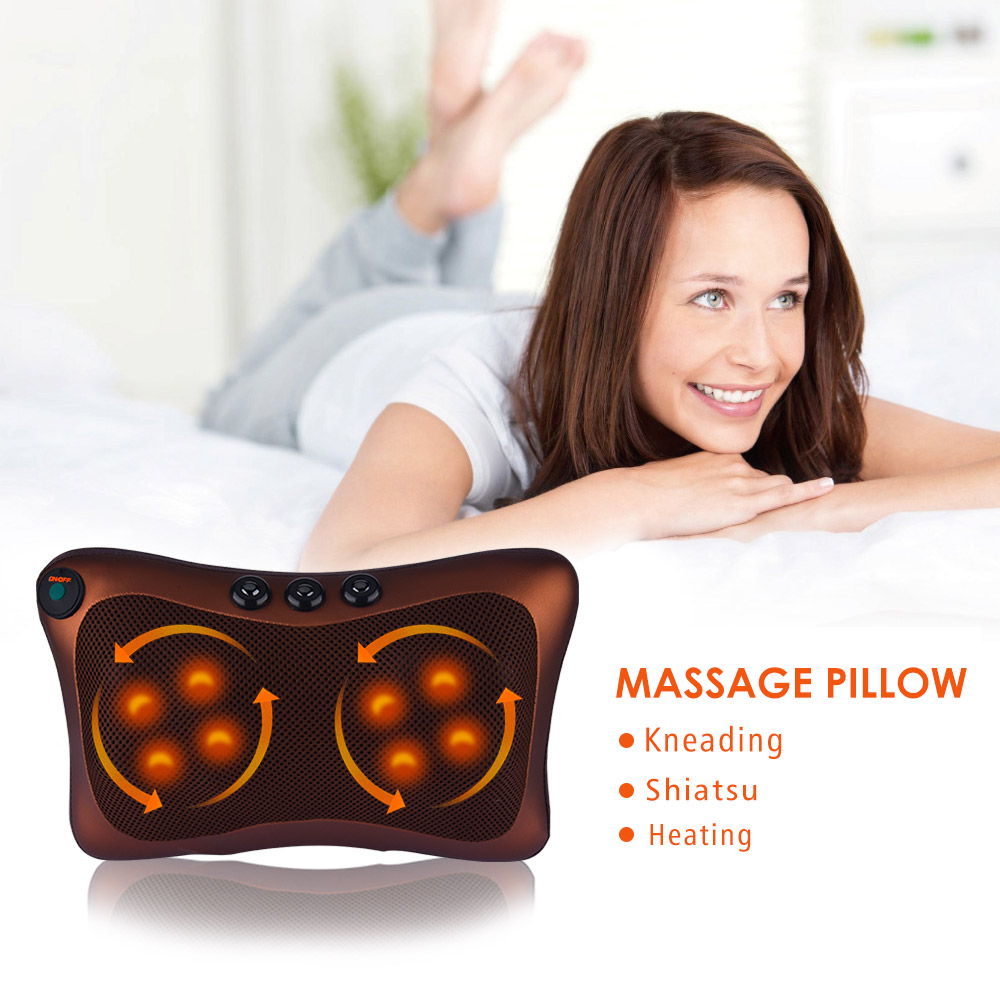 Electric Shiatsu Kneading Neck Massager Shoulder Back Body Massage Pillow Home Car Dual-Use Body Relaxation Pain Relief Massager