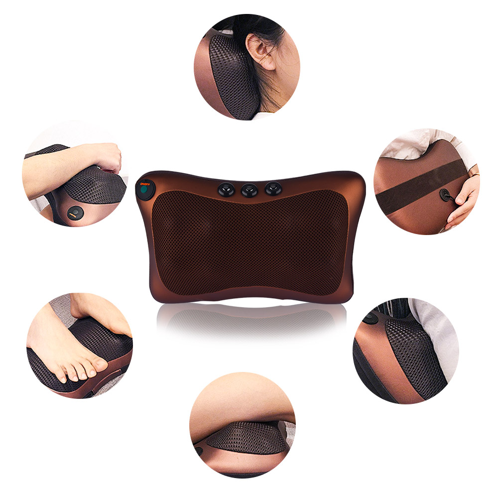 Electric Shiatsu Kneading Neck Massager Shoulder Back Body Massage Pillow Home Car Dual-Use Body Relaxation Pain Relief Massager