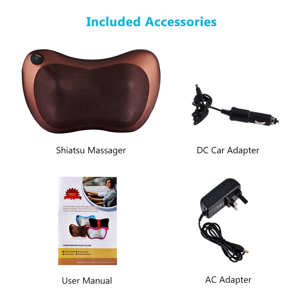 Electric Shiatsu Kneading Neck Massager Shoulder Back Body Massage Pillow Home Car Dual-Use Body Relaxation Pain Relief Massager
