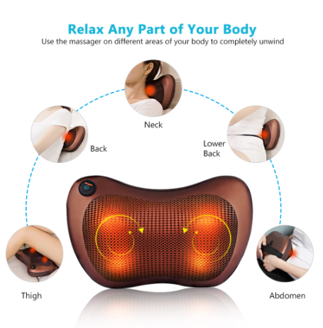 Electric Shiatsu Kneading Neck Massager Shoulder Back Body Massage Pillow Home Car Dual-Use Body Relaxation Pain Relief Massager