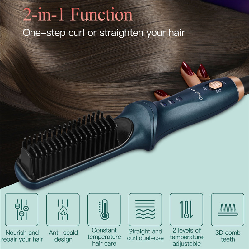 New Arrival Electric Hair Straightener Comb Brush Hot Comb Hair Styling Straight Curling Dual-Use Hair Dryer Bangs Curling Tool
