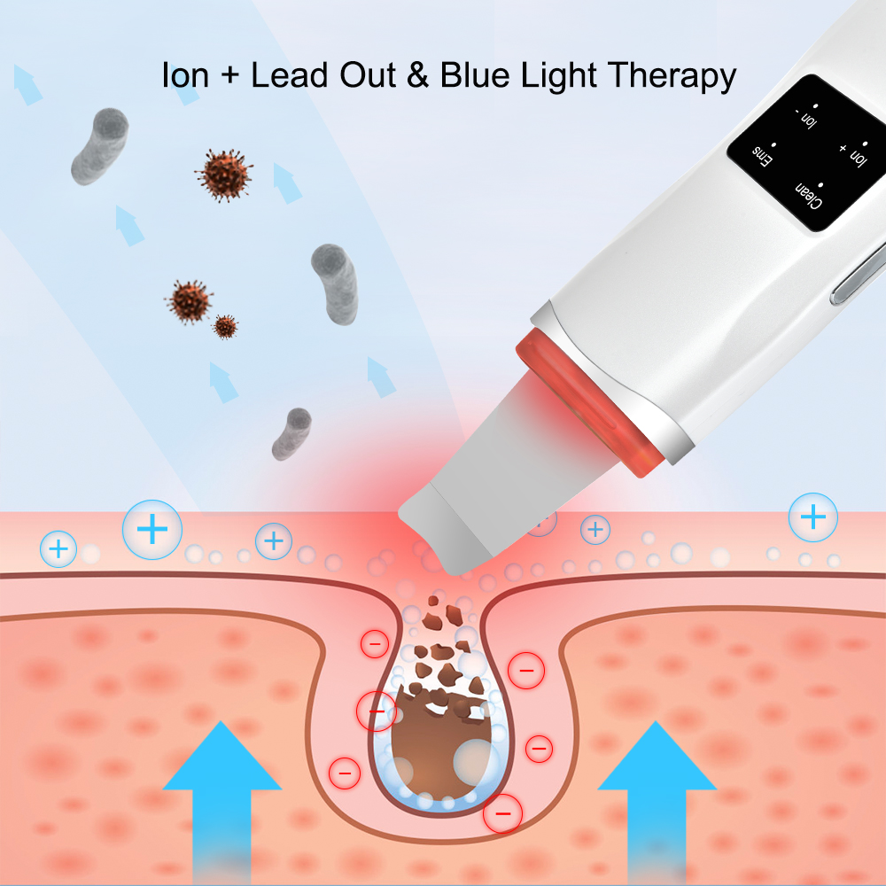 Ultrasonic Skin Scrubber LED Photon Ion Deep Face Cleaning Vibration Massager Rechargeable USB Acne Blackhead Removal Cleanser