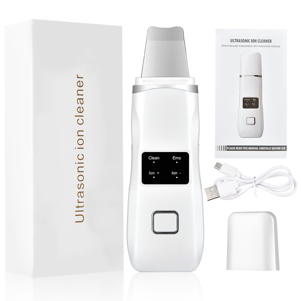 Ultrasonic Skin Scrubber LED Photon Ion Deep Face Cleaning Vibration Massager Rechargeable USB Acne Blackhead Removal Cleanser