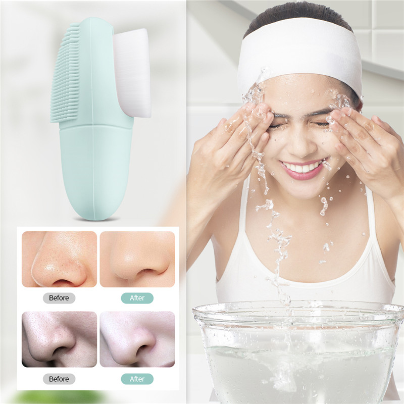 Double-sided Silicone Face Cleansing Brush Fiber Soft Bristles Facial Washing Tool Blackhead Removal Pore Cleaner Exfoliator Beauty Care Massager Manual Deep Cleansing Pore Brush