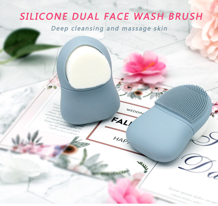 Double-sided Silicone Face Cleansing Brush Fiber Soft Bristles Facial Washing Tool Blackhead Removal Pore Cleaner Exfoliator Beauty Care Massager Manual Deep Cleansing Pore Brush