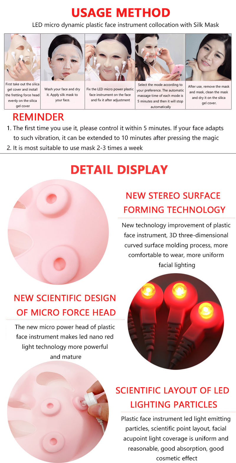 Silicone 3D Facial Mask Electric LED Vibration Beauty Massager Skin Care Rejuvenation Anti-wrinkle Acne Removal Face Beauty Spa