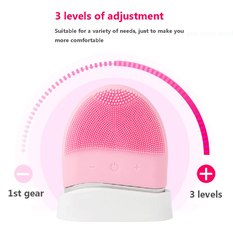 3 in 1 USB Rechargeable Silicone Cleansing Device Tightening Lifting Anti Wrinkles Face Washing Sonic Pore Cleaner Mini Ultrasonic Silicone Vibrating Cleaning Brush