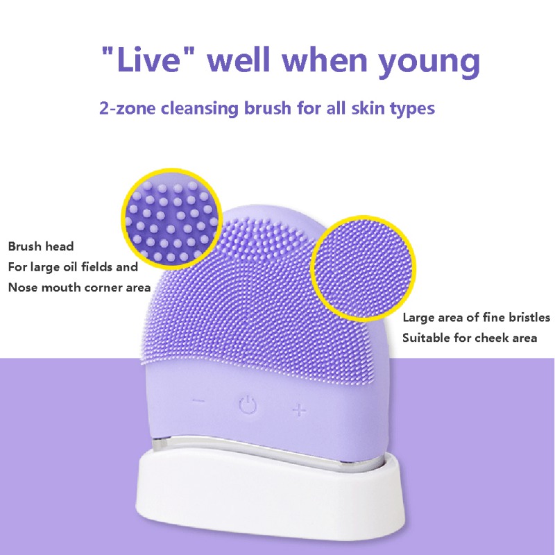 3 in 1 USB Rechargeable Silicone Cleansing Device Tightening Lifting Anti Wrinkles Face Washing Sonic Pore Cleaner Mini Ultrasonic Silicone Vibrating Cleaning Brush