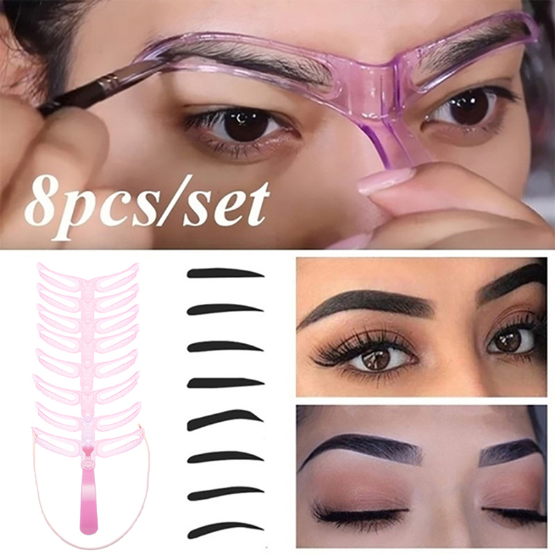 8 in1 Eyebrow Mold Reusable Eyebrow Template Eyebrow Stencils Kit Grooming Map Eyebrow Defining Template Makeup Tools