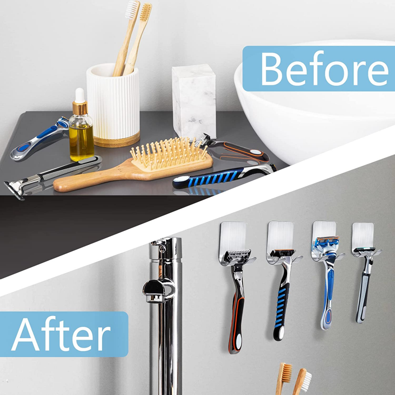 2Pcs Razor Holder For Men Shaving Shelves Shaver Wall Hook Self Adhesive Bathroom Shelf Bathroom Accessories Storage Rack Hook