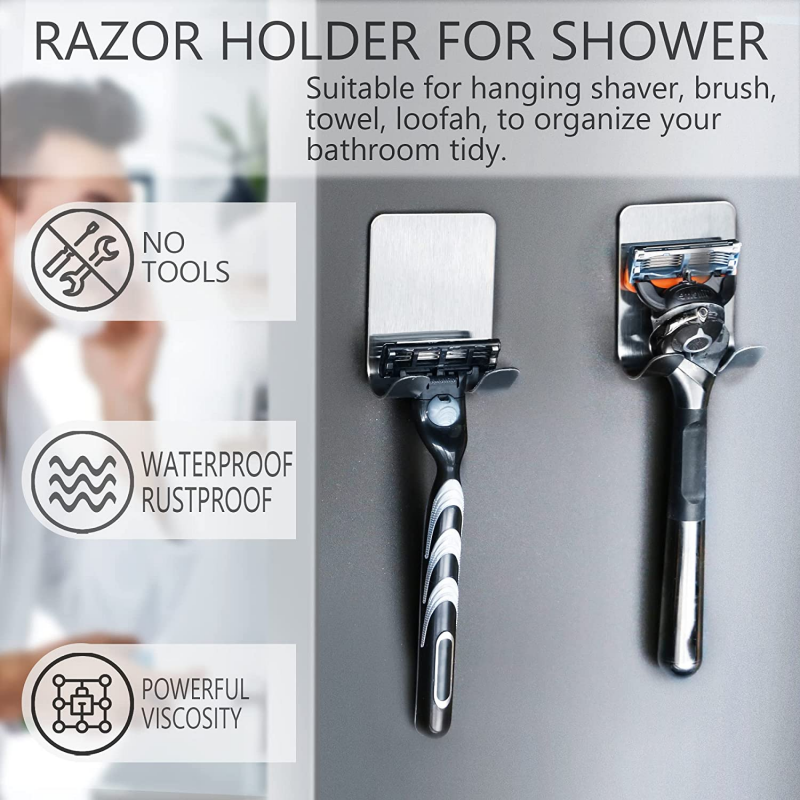 2Pcs Razor Holder For Men Shaving Shelves Shaver Wall Hook Self Adhesive Bathroom Shelf Bathroom Accessories Storage Rack Hook
