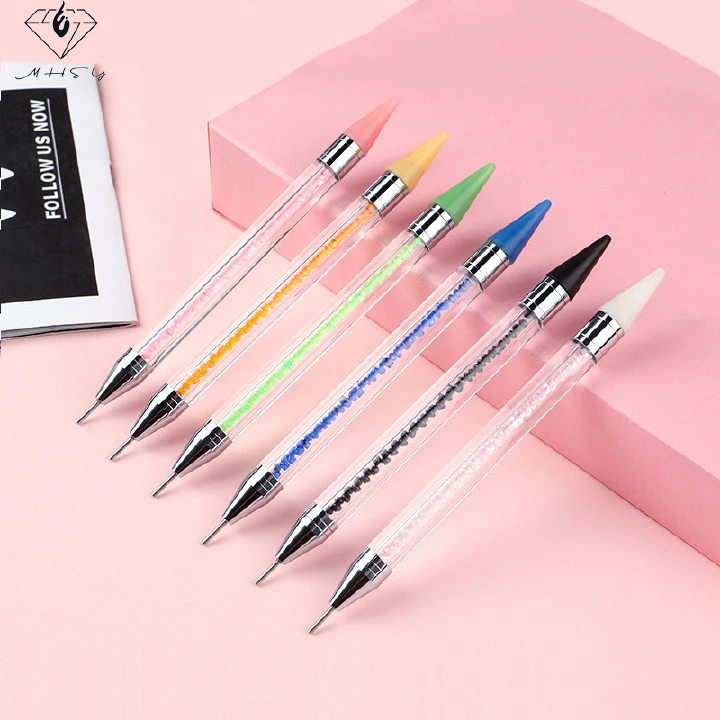 2pcs Dual-ended Nail Dotting Pen Crystal Beads Handle Rhinestone Studs Picker Wax Pencil Manicure Nail Art Tools