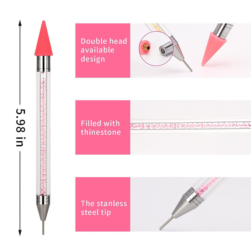 2pcs Dual-ended Nail Dotting Pen Crystal Beads Handle Rhinestone Studs Picker Wax Pencil Manicure Nail Art Tools