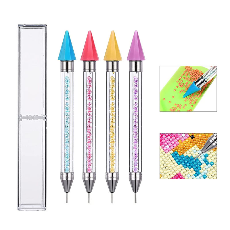 2pcs Dual-ended Nail Dotting Pen Crystal Beads Handle Rhinestone Studs Picker Wax Pencil Manicure Nail Art Tools