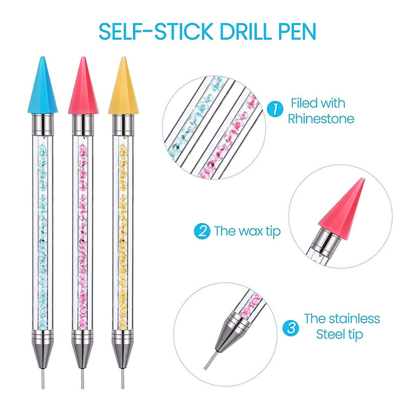 2pcs Dual-ended Nail Dotting Pen Crystal Beads Handle Rhinestone Studs Picker Wax Pencil Manicure Nail Art Tools