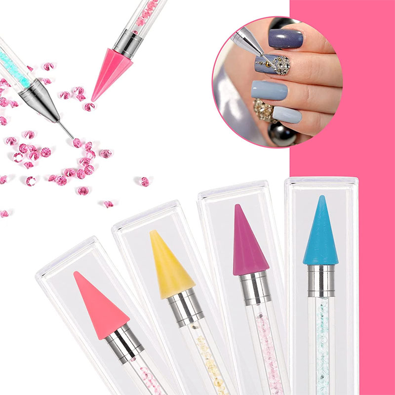 2pcs Dual-ended Nail Dotting Pen Crystal Beads Handle Rhinestone Studs Picker Wax Pencil Manicure Nail Art Tools