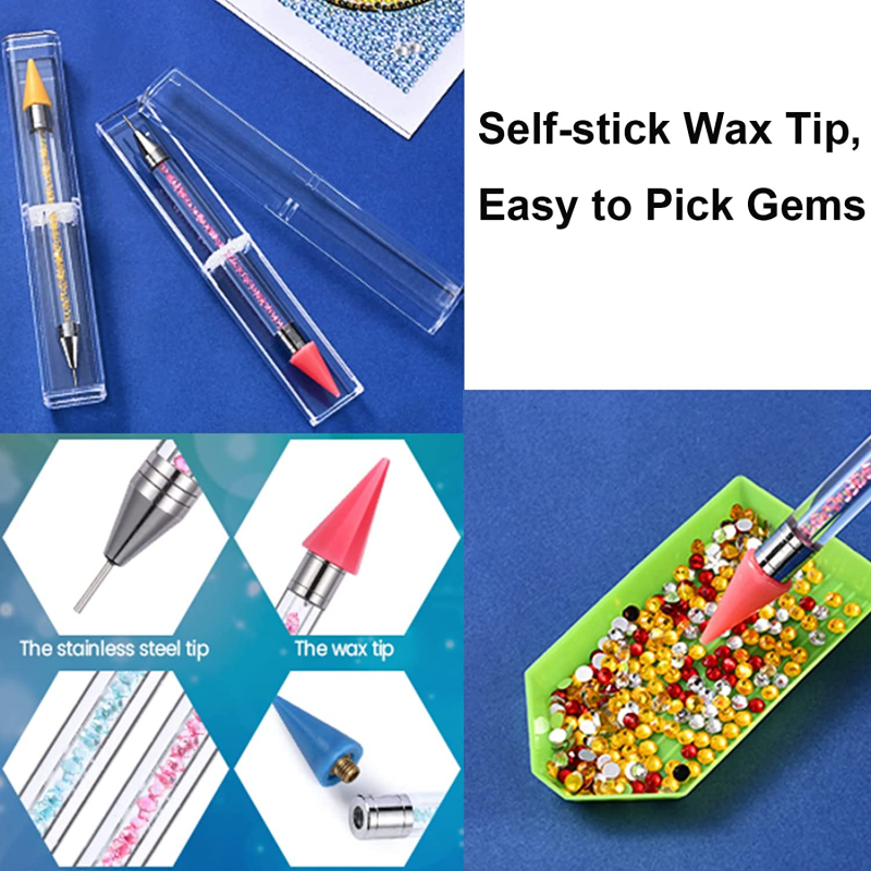 2pcs Dual-ended Nail Dotting Pen Crystal Beads Handle Rhinestone Studs Picker Wax Pencil Manicure Nail Art Tools