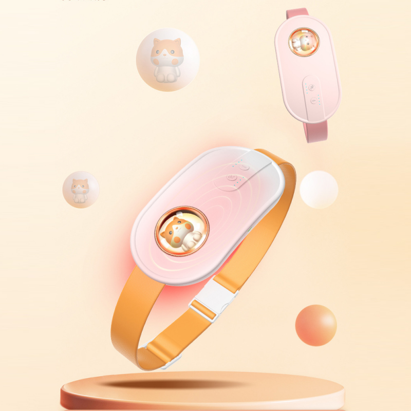 Cute Warm Abdominal Electric Massager Relieve Menstrual Pain Heating Uterus Acupuncture Points Vibrating Massage Waist Body Slimming Belt