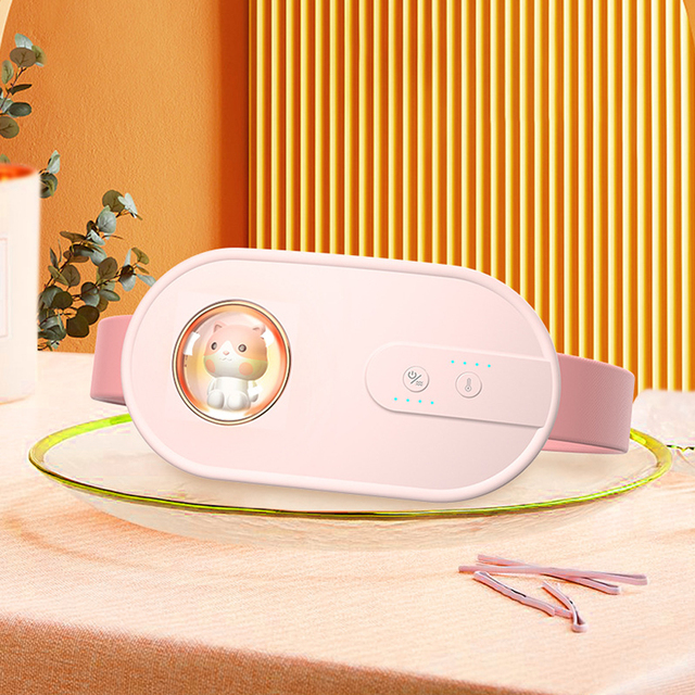 Cute Warm Abdominal Electric Massager Relieve Menstrual Pain Heating Uterus Acupuncture Points Vibrating Massage Waist Body Slimming Belt