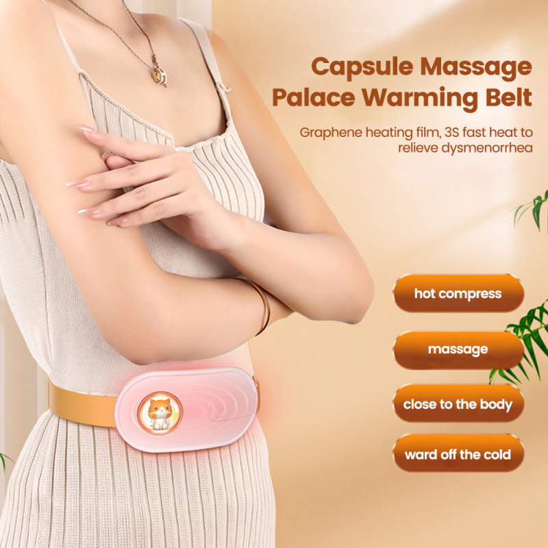 Cute Warm Abdominal Electric Massager Relieve Menstrual Pain Heating Uterus Acupuncture Points Vibrating Massage Waist Body Slimming Belt