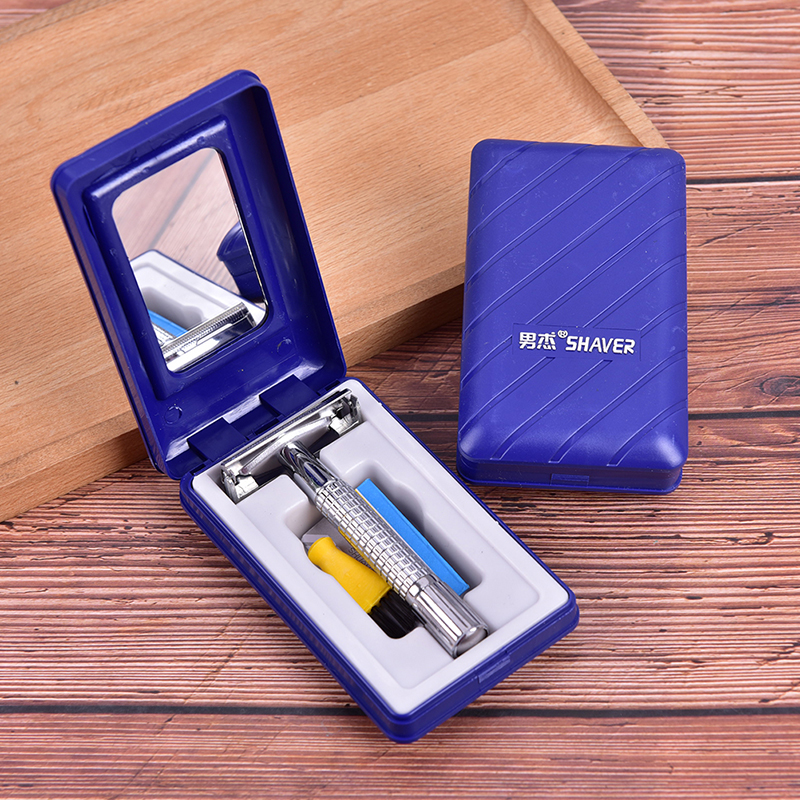 New Arrival Men's Traditional Double Edge Chrome Wet Shaving Safety Handheld Manual Razor 1 Blade Included With Travel Case Care Hair Beard