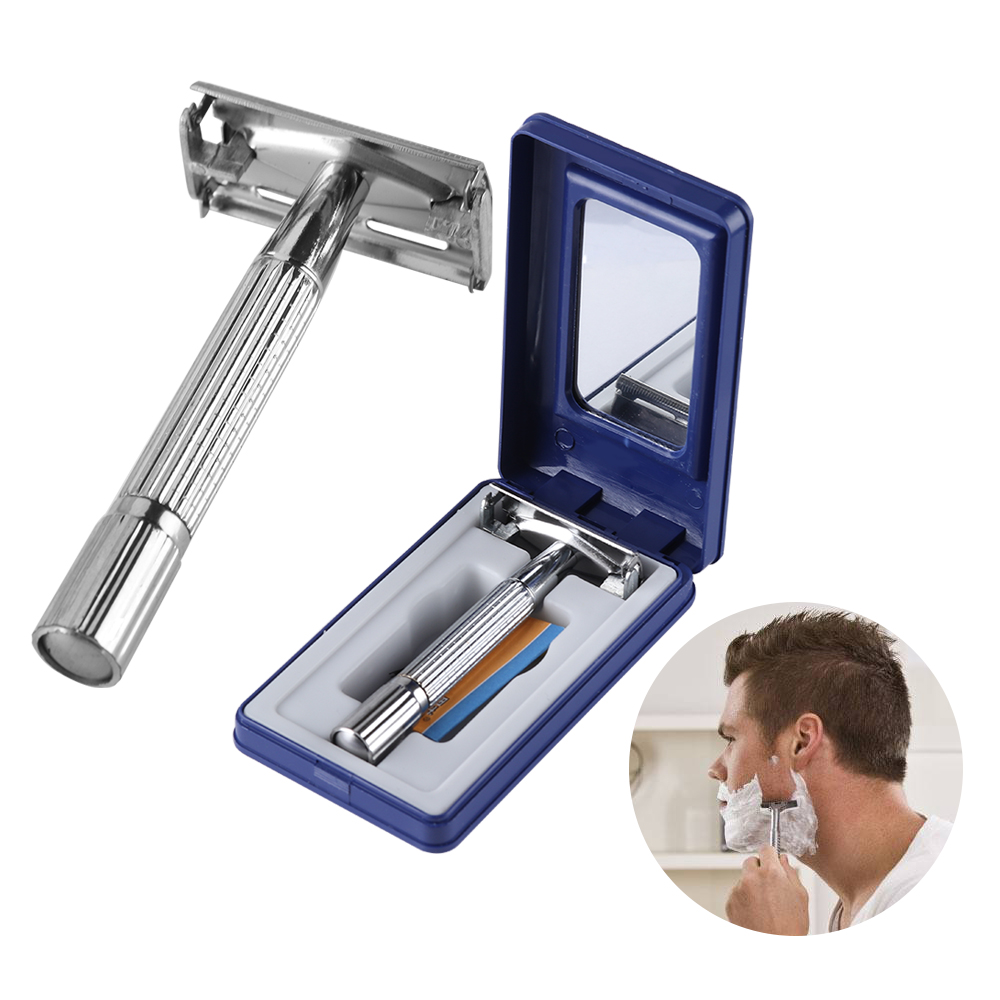 New Arrival Men's Traditional Double Edge Chrome Wet Shaving Safety Handheld Manual Razor 1 Blade Included With Travel Case Care Hair Beard