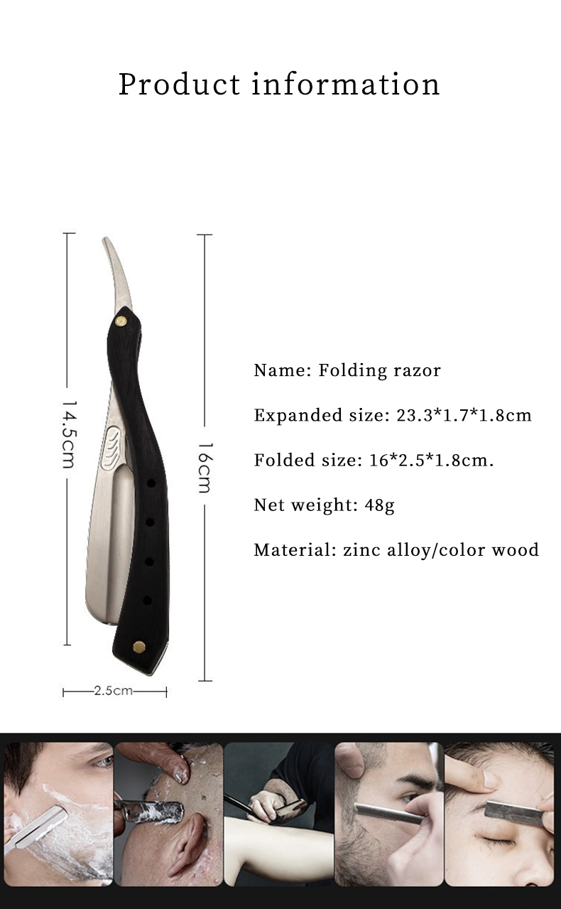 New Arrival Wood Handle Zinc Alloy Men's Razor Holder Professional Barber Hair Cut Razors Changeable Blade Type Shaving Knife Holder