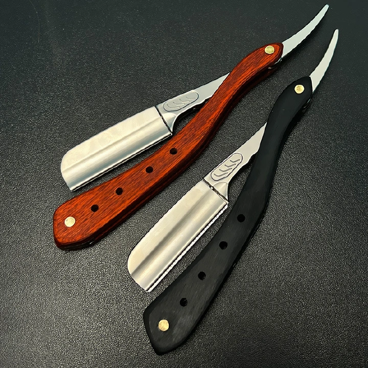 New Arrival Wood Handle Zinc Alloy Men's Razor Holder Professional Barber Hair Cut Razors Changeable Blade Type Shaving Knife Holder