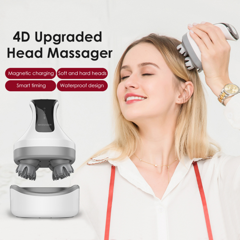 New Arrival 4D Electric Head Massager Wireless Scalp Massage IPX7 Waterproof Promote Hair Growth Body Deep Tissue Kneading Massager