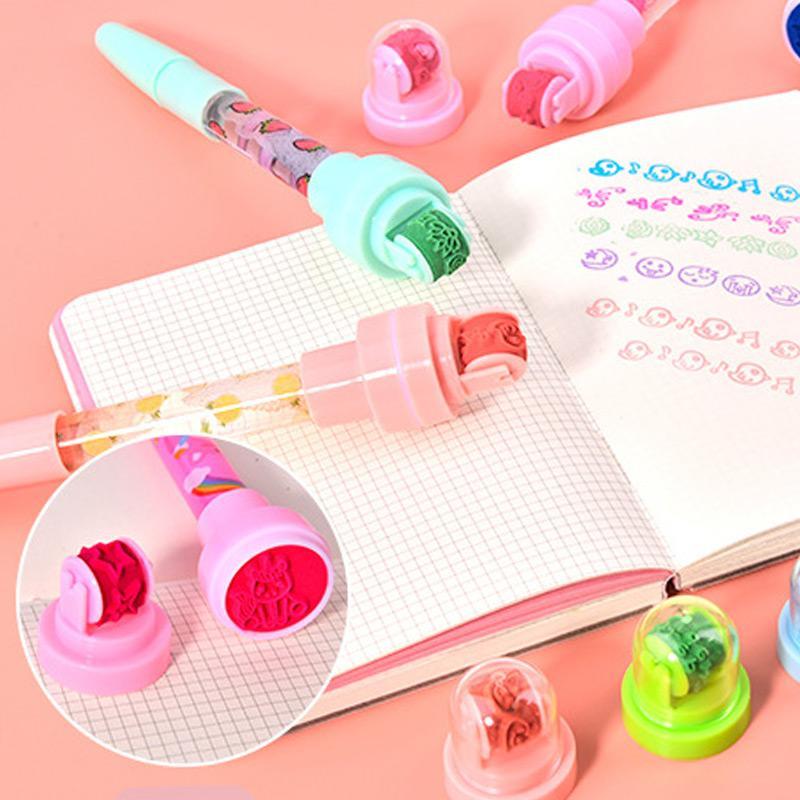 100pcs/lot 5 IN 1 Multi-function Bubble Ballpoint Pen Children Toys Ballpoint Pen Gift For Boys Girls Cute Seal Roller Stamp Pen With Light stylus pen organizer