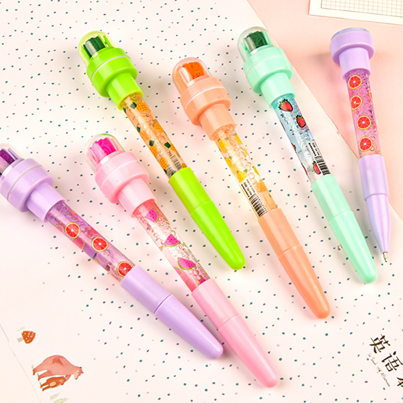 100pcs/lot 5 IN 1 Multi-function Bubble Ballpoint Pen Children Toys Ballpoint Pen Gift For Boys Girls Cute Seal Roller Stamp Pen With Light stylus pen organizer