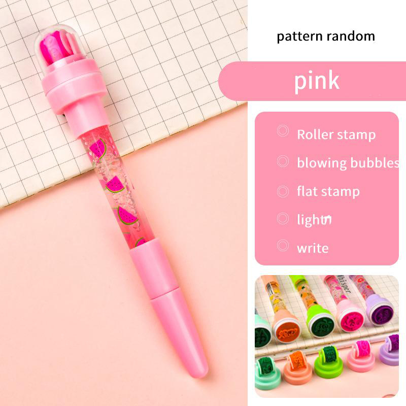 100pcs/lot 5 IN 1 Multi-function Bubble Ballpoint Pen Children Toys Ballpoint Pen Gift For Boys Girls Cute Seal Roller Stamp Pen With Light stylus pen organizer