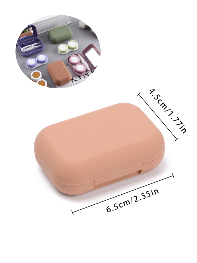 Frosted Mini Rubber Paint Square Contact Lens Case With Mirror Women Colored Contact Lenses Box Eyes Contact Lens Container view 8