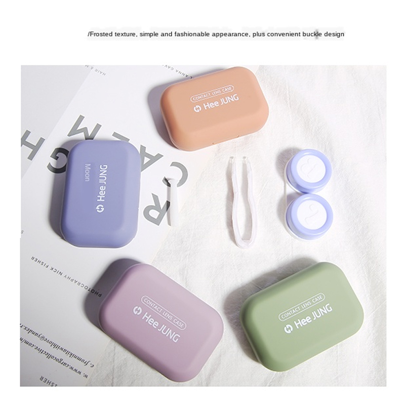 Frosted Mini Rubber Paint Square Contact Lens Case With Mirror Women Colored Contact Lenses Box Eyes Contact Lens Container view 4