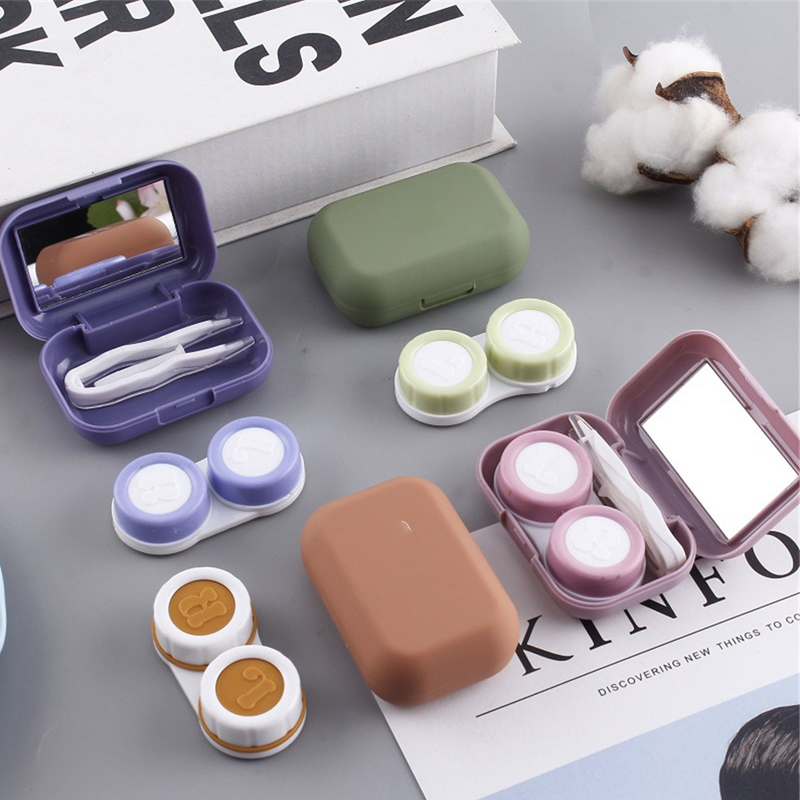 Frosted Mini Rubber Paint Square Contact Lens Case With Mirror Women Colored Contact Lenses Box Eyes Contact Lens Container view 2