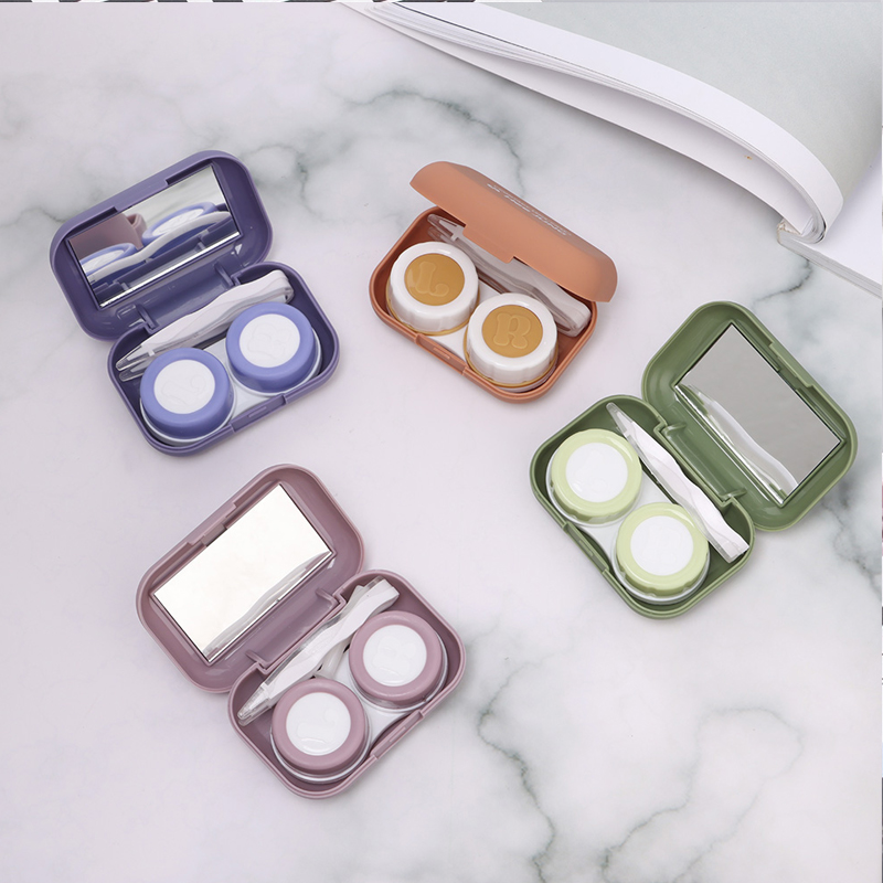 Frosted Mini Rubber Paint Square Contact Lens Case With Mirror Women Colored Contact Lenses Box Eyes Contact Lens Container view 3
