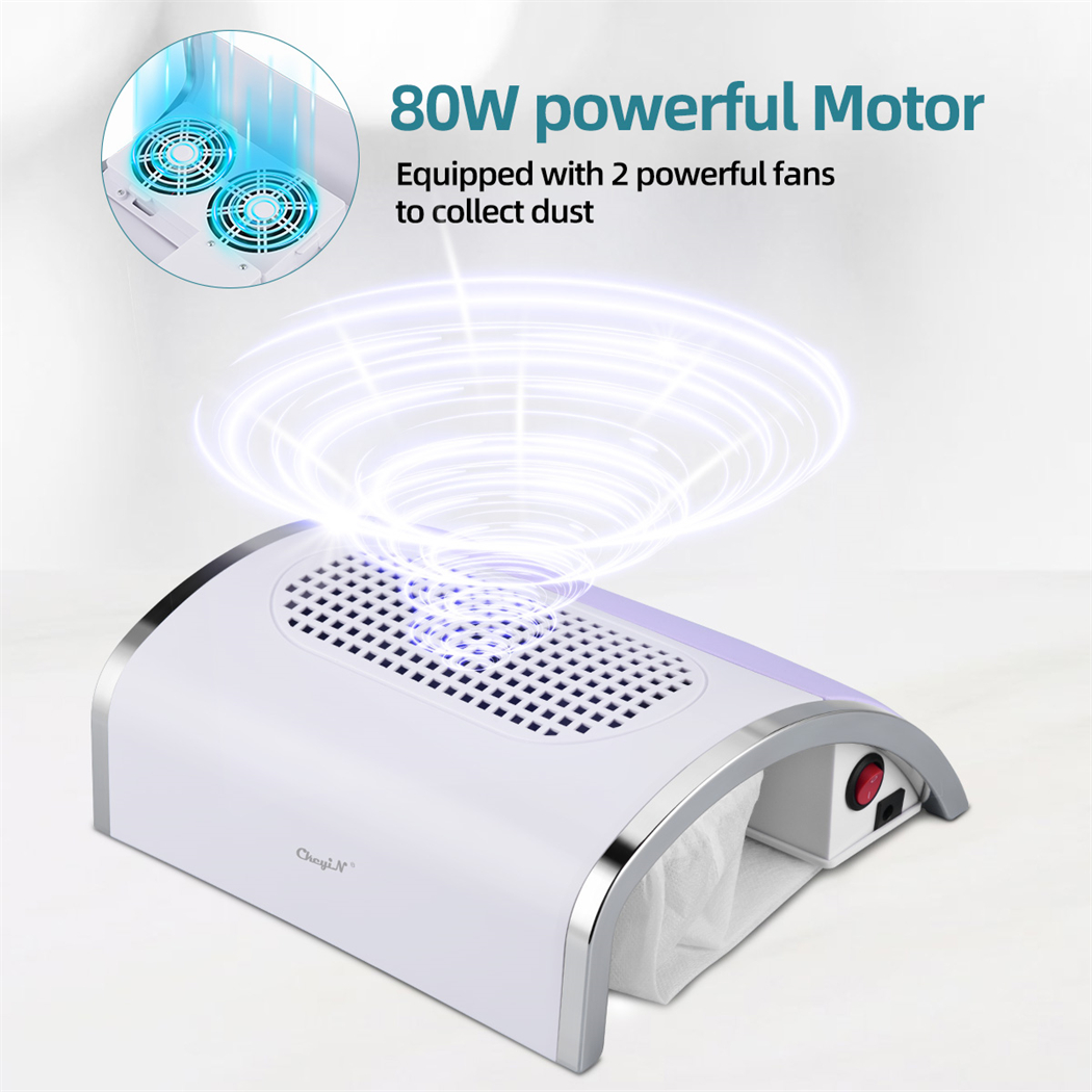 80W Nail Dust Collector Fan Vacuum Cleaner Manicure Machine Strong Power & 2 Dust Collecting Bag Salon Nail Art Tool view 3